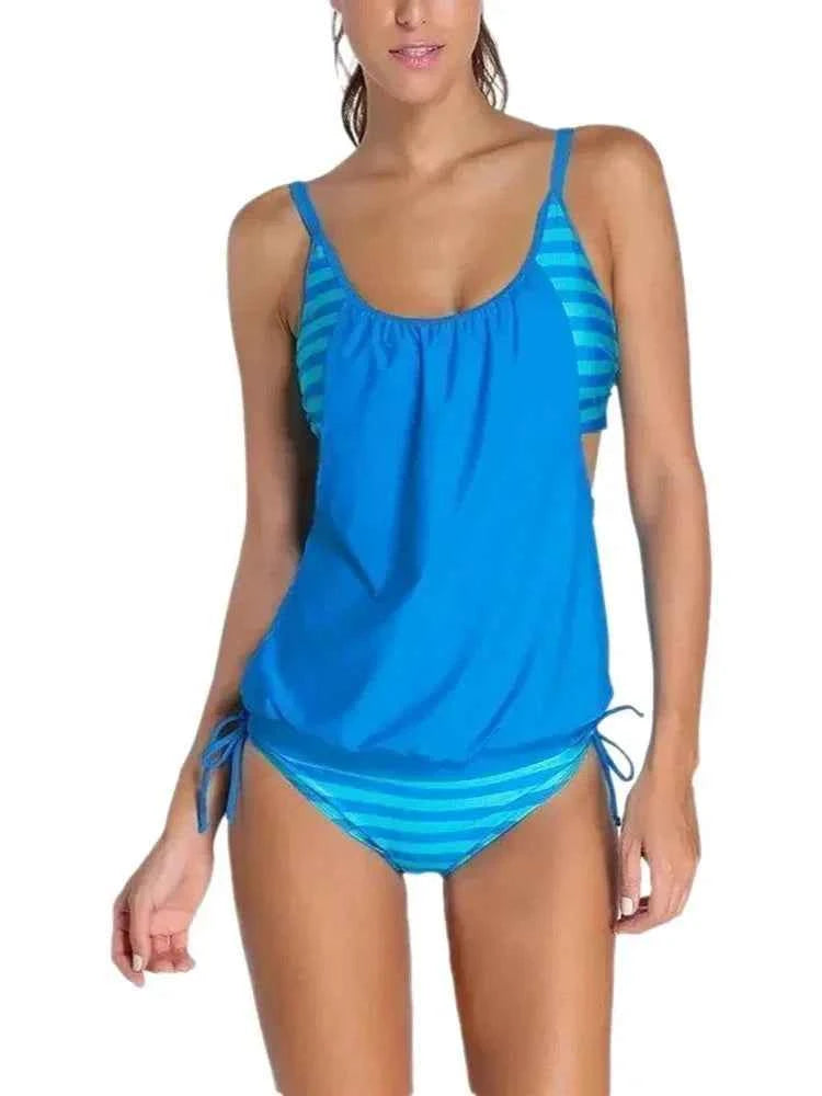 Women PLus Size Striped Tankini Vest Top Strap Swimsuits Swimwear Tankini Ladies Female Belly Covered Tankini Set FS1736