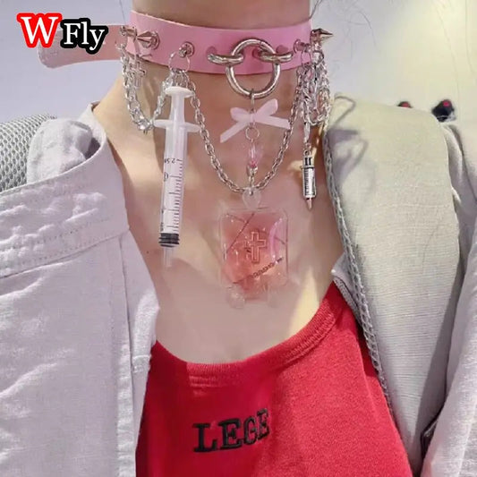 Harajuku Hot Girl Lolita Mine Sweetheart Disease Petite Nurse Needle Cross Medical Subculture Bow Collar Accessories Y2k SS69