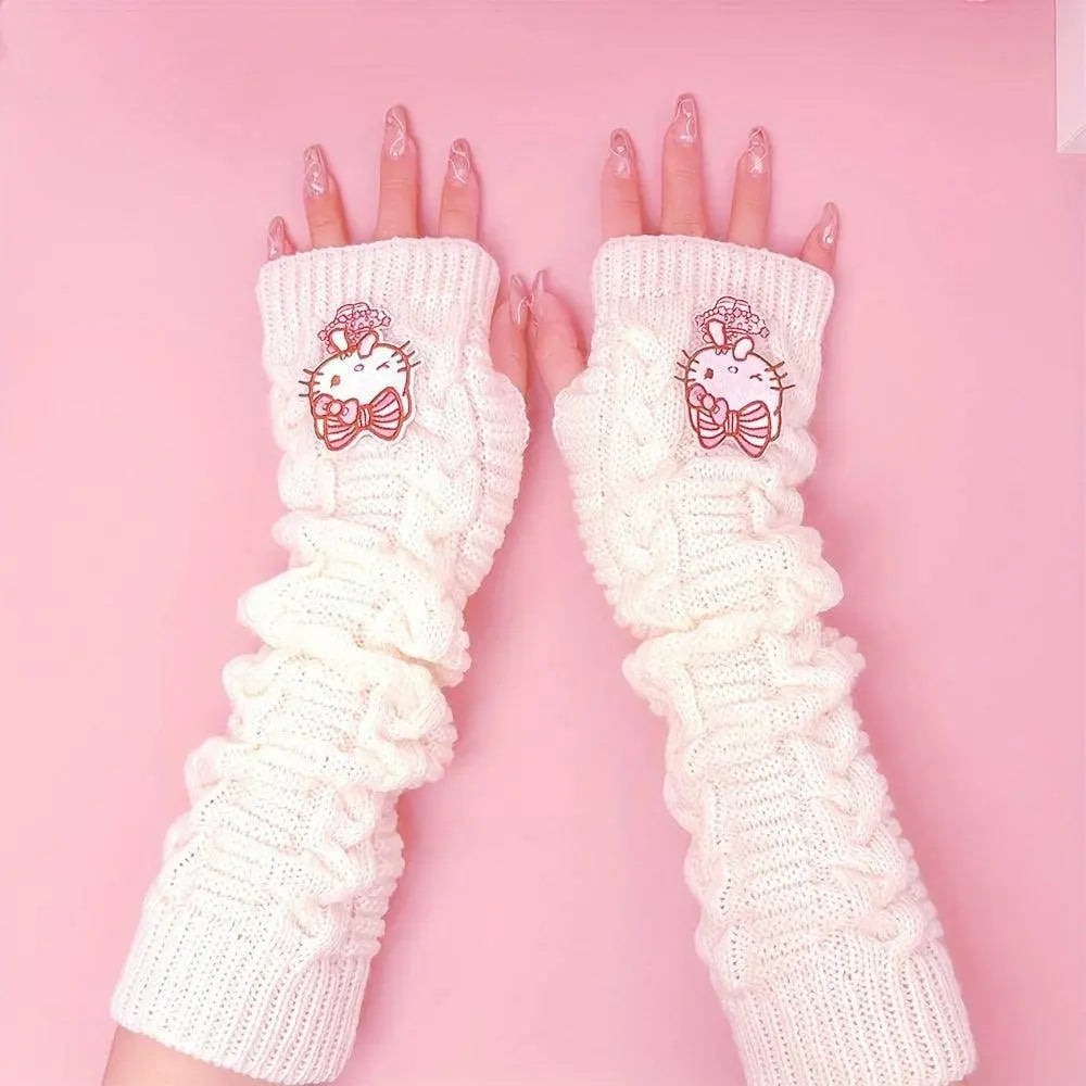 Sanrio Hello Kitty Cozy Knit Arm Warmer in White & Black SS69 11.69 White