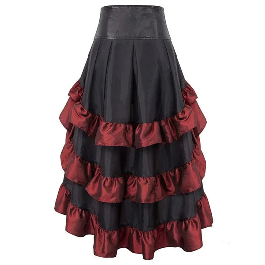 Cosplay Vintage Steampunk Dress Victorian Medieval Ruffled Satin Lotus Trim Gothic Skirts Women Corset Skirt Pirate Costumes SS69