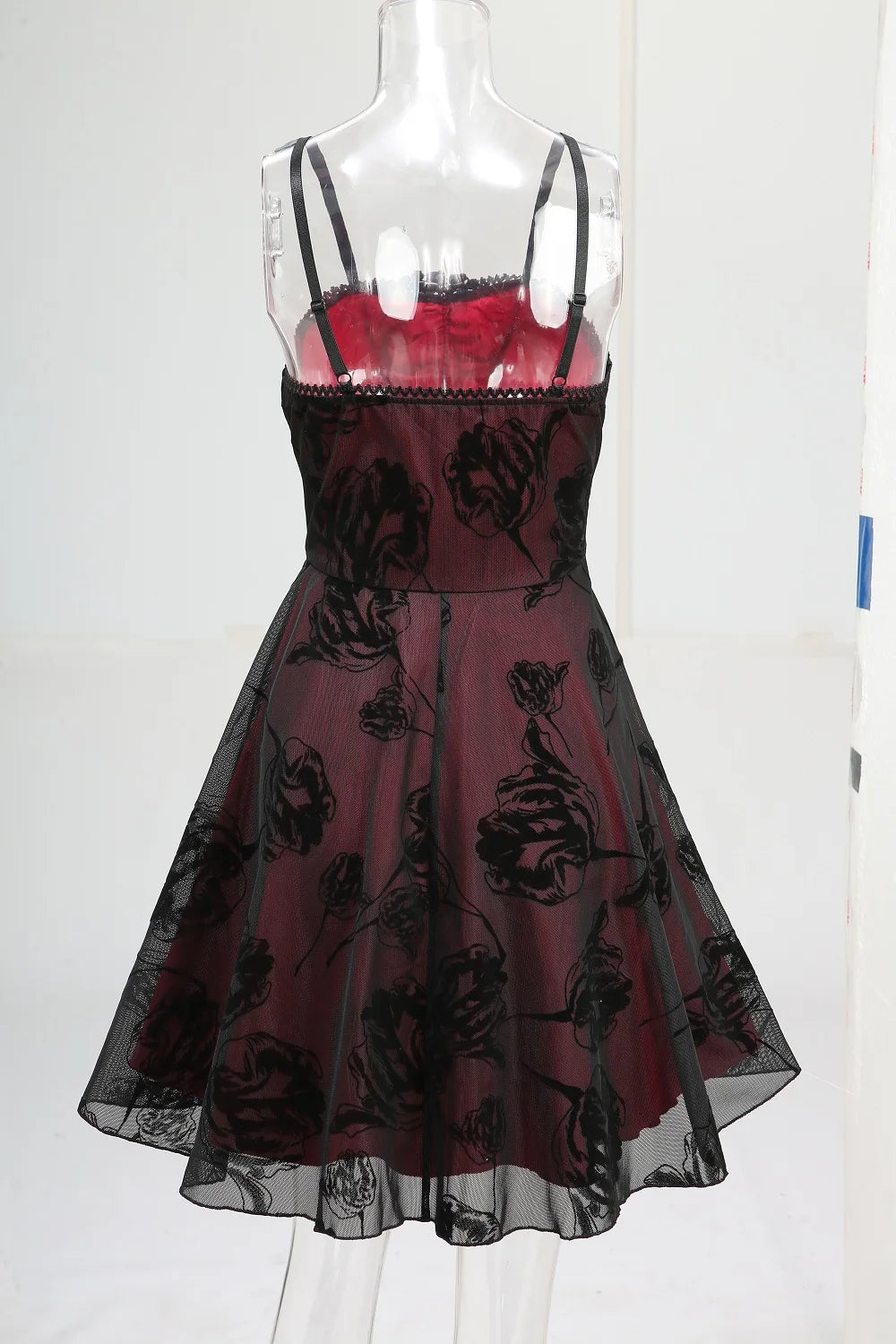 ROSE GAL Women Gothic A-Line Dress Sleeveless Lace Mandarin Collar Knee-Length