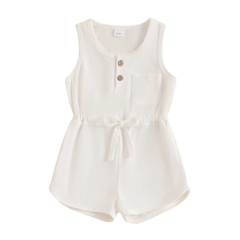 2024-12-04 Lioraitiin Litter Girls Summer Casual Jumpsuit Sleeveless Crewneck Solid Color Drawstring Tank Romper - SS69