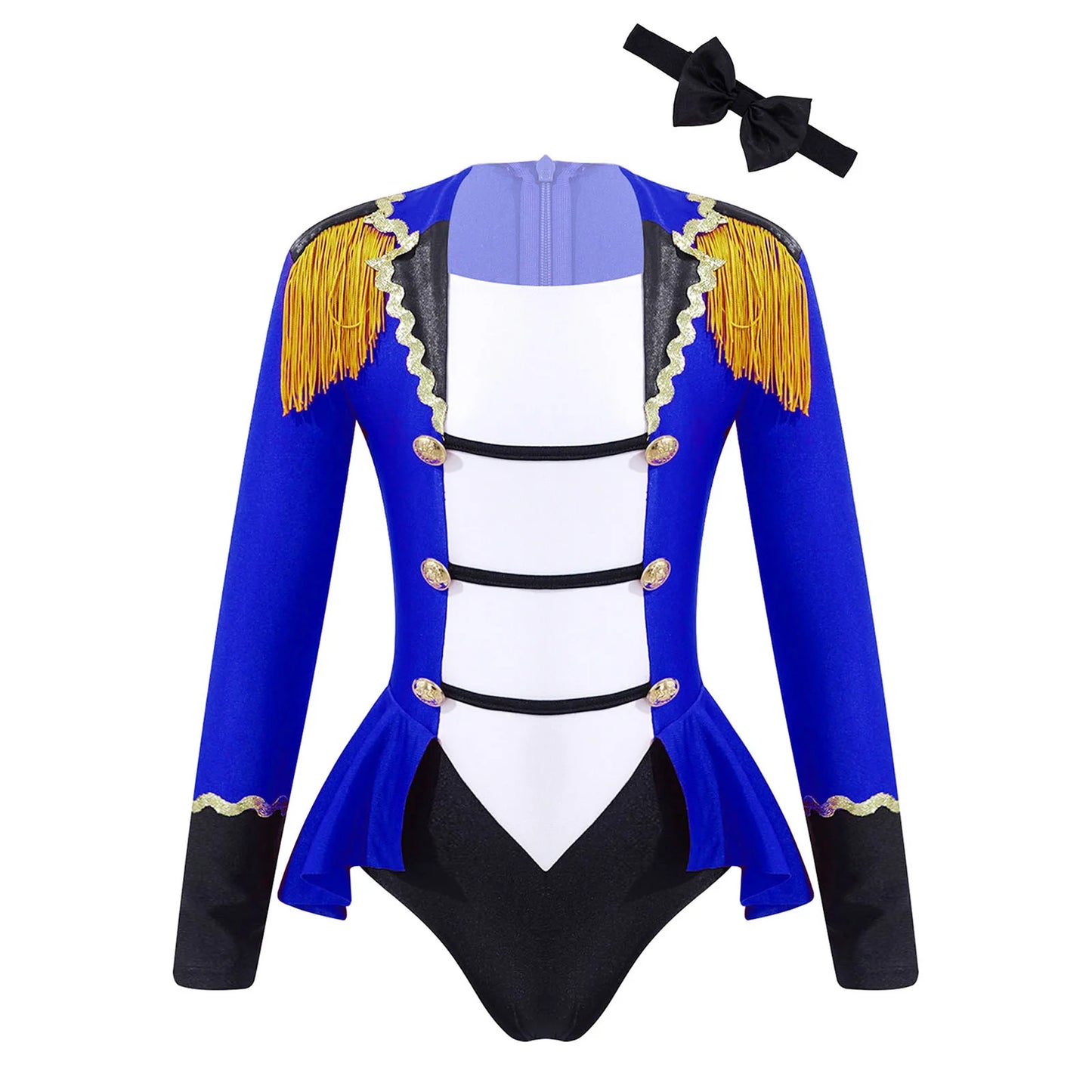 Girls Circus Ringmaster Costume Long Sleeve Patchwork Jumpsuit with Tie