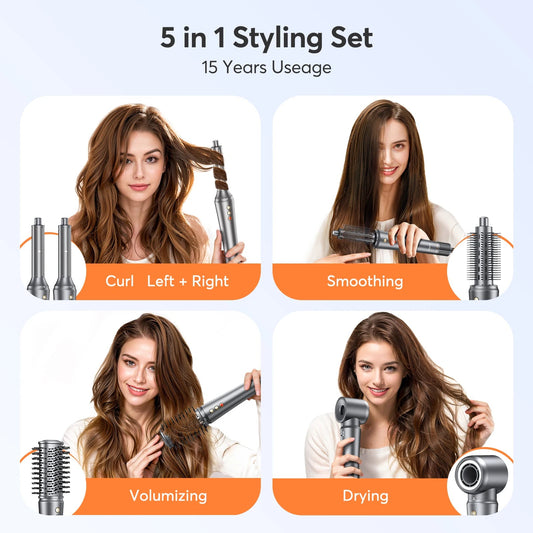 5-in-1 Hair Dryer Airstyler Ion Multistyler Hot Air Brush, 110,000 rpm with 32 mm Automatic Curling Iron, Straightener SS69