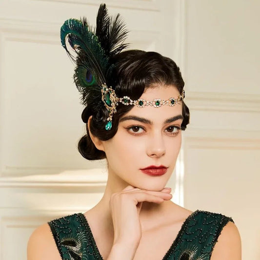 1920s Flapper Peacock Feather Headband Roaring 20s Showgirl Hair band Great Gatsby Hair Accessories 머리띠 резинки для волос 헤어밴드 SS69