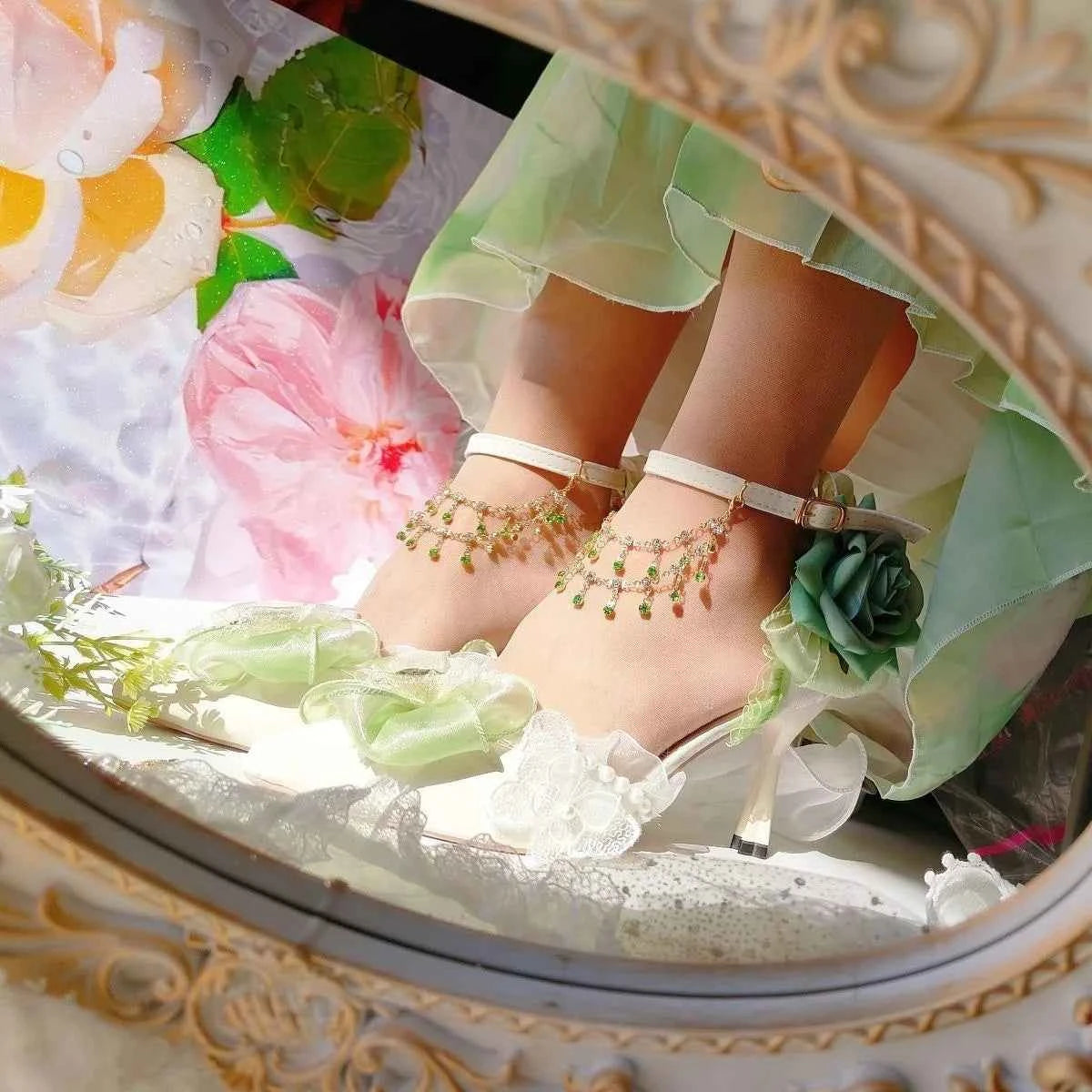 Heeled sandals shoes woman 2025 trend Elegant woman heels lolita shoes Party shoes woman bridal heels white wedding shoes women