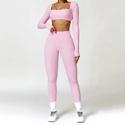 2PCS Yoga Suit Sports Set Women Quick-Drying Gym Set Women Tracksuit Running Workout Long Sleeve Sports Shirt Yoga Clothing SS69