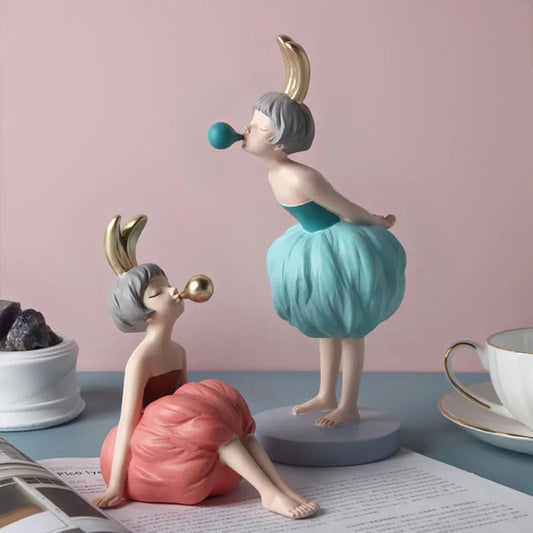 Bubble Gum Rabbit Girl Figurines, Modern Home Decoration,Party Decor, Sweet Gift for Girl,Lovely Room Ornaments,Birthday Present SS69