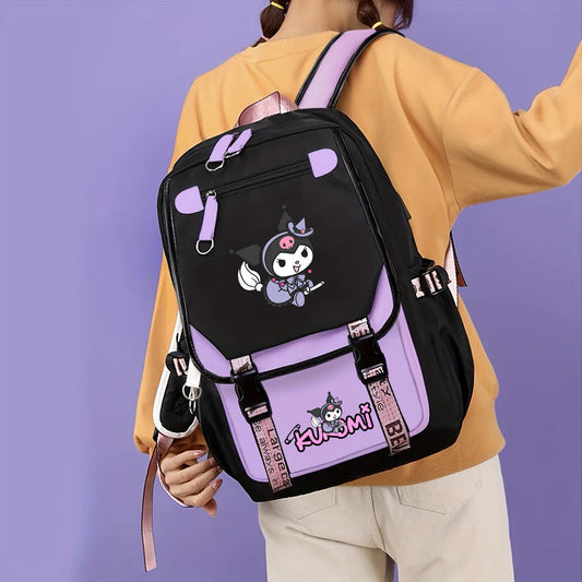 Kuromi Durable Backpack - Cute Purple Travel Daypack for Girls, Large Capacity Foldable Outdoor Rucksack with Adjustable Straps SS69