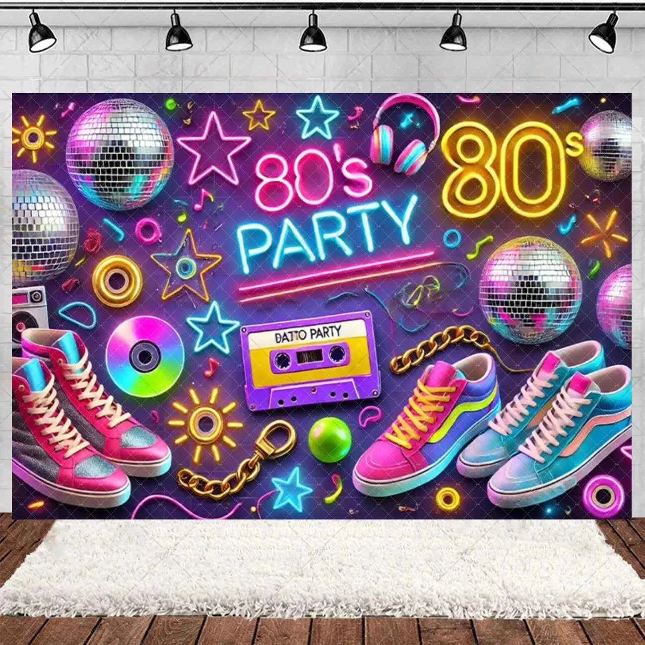 Retro Back to the 70s 80s 90s Backdrop Music Party Decorations Neon Light Graffiti Tapes Disco Background Photo Studio Supplies