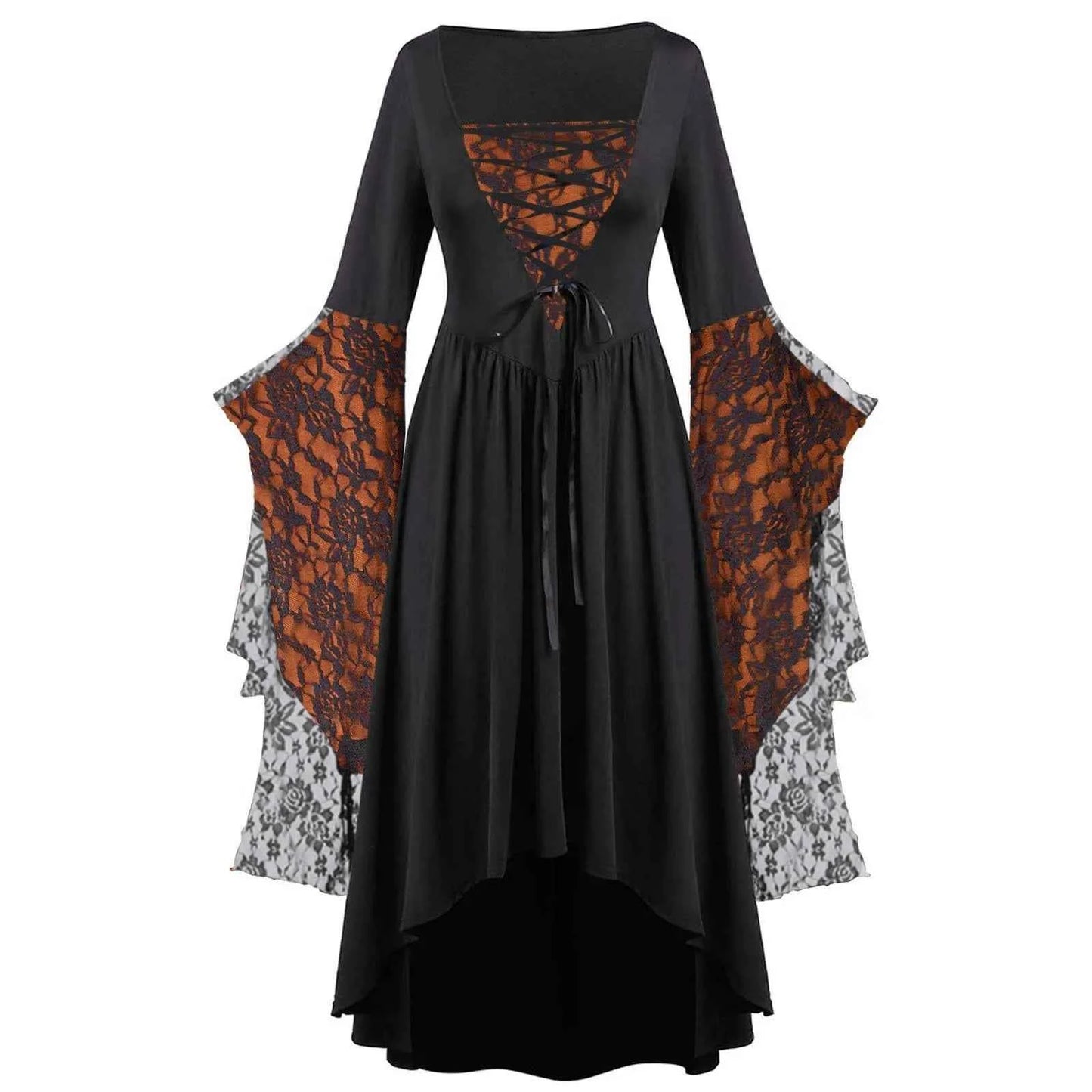Women Gothic Plus Size Long Dresses Halloween Lace Dress Flare Sleeve Halloween Dresses Cosplay Costume Gothic Clothes For Women
