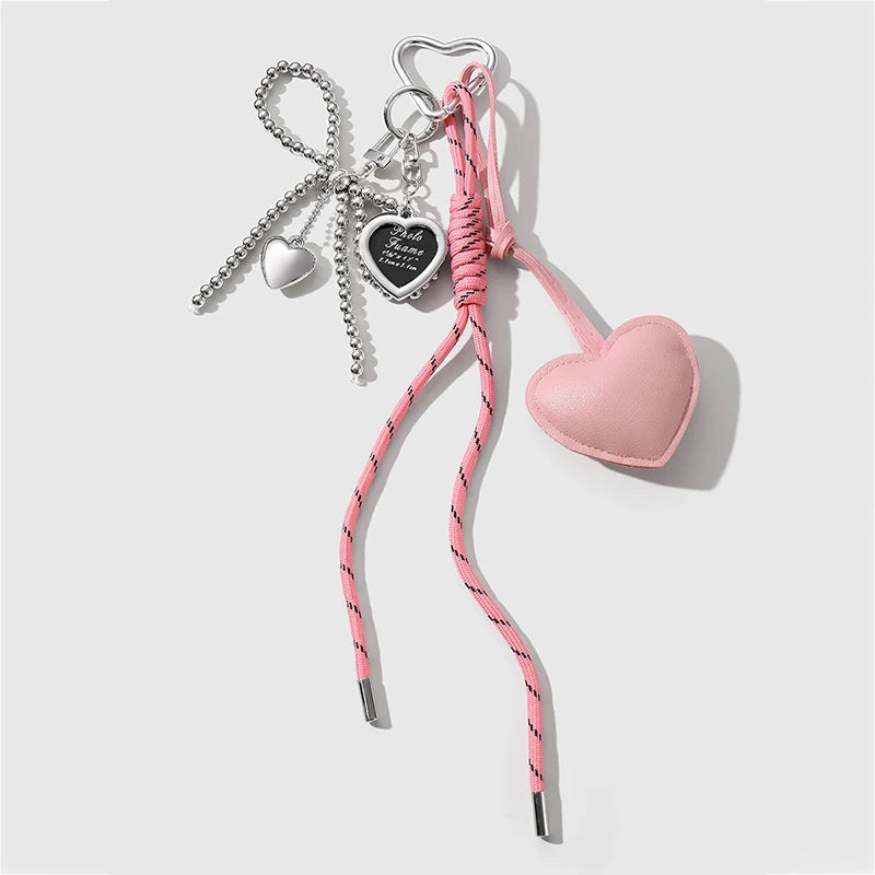 Luxury Charm Tassel Love Heart Pendant Handmade Creative Bowknot Keychain Cute Glossy Pendant Keychain Bag Accessories SS69 9.69 pink / CHINA