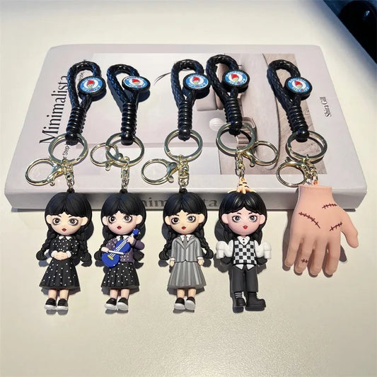 Wednesday Addams Keychain Anime Adams Family Cute Figure Doll Keyring Bag Pendent Car Key Accessories Kawaii Toys Friends Gift SS69