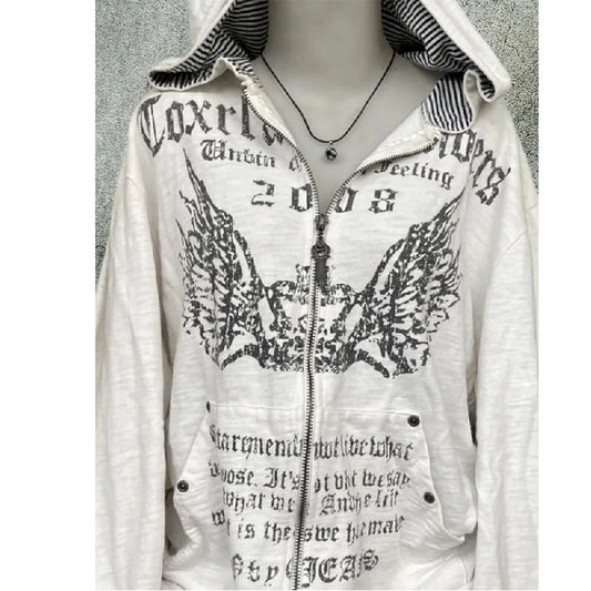 ey Zipper Hoodie ex Loose Lazy Sle High Street Retro American Letter Print Long Sve Sweatirt Autumn Winter Coat SS69
