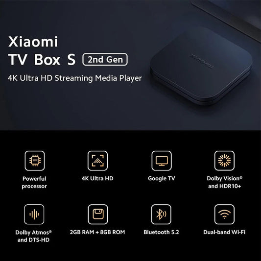 Xiaomi TV Box S 2nd Gen 4K Ultra HD Streaming Media Player Google TV Box WiFi Bluetooth 5.2 Dolby Vision HDR10+ TV Play Box SS69