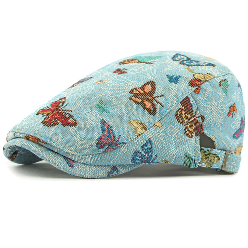 HT4729 Berets for Women Retro Butterfly Embroidery Artist Painter Beret Hat Retro Ivy Flat Cap Male Female Adjustable Beret Cap