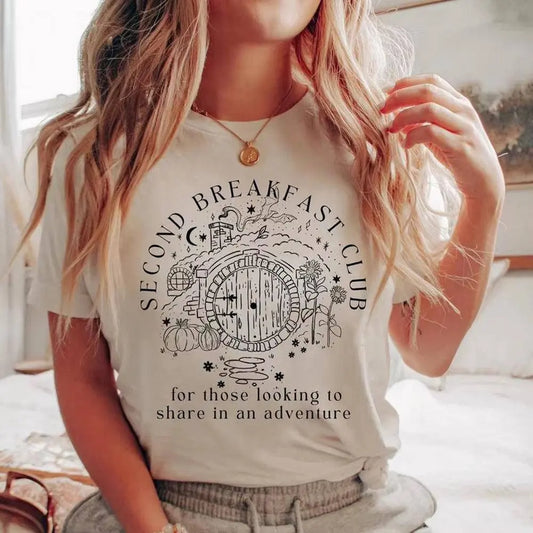Second Breakfast Club Shirt LOTR the Shire T-Shirt Literature Bookworm Tees Vintage Aesthetic Clothes Middle Earth Tshirt Tops - SS69