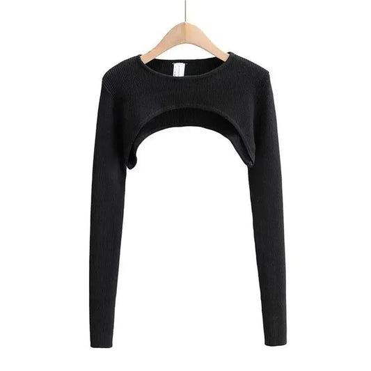 Sexy Elegant Super-Short Long Sleeve T-shirts Women's Cropped Top Ladies Solid Vintage Crop Top Spring Autumn Tees Female Blouse - SS69