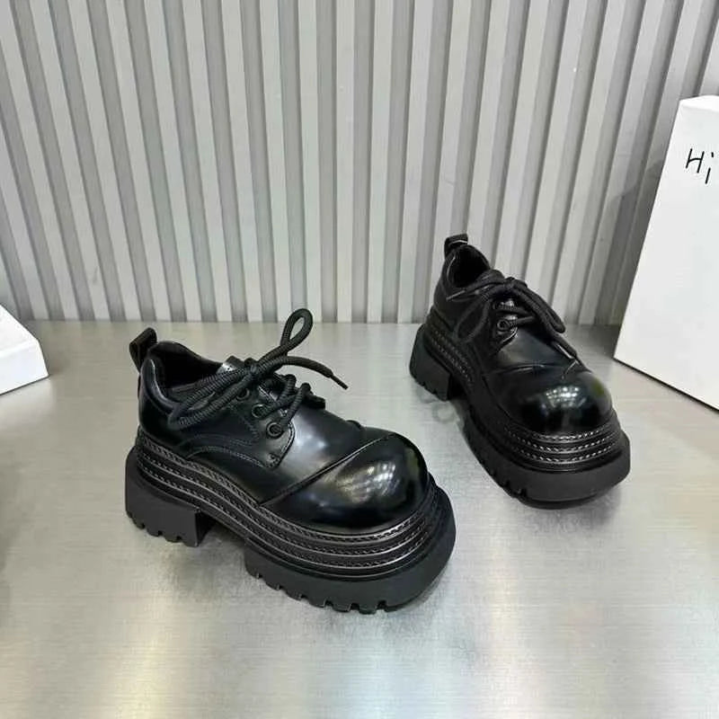 2025 Spring Women JK Mary Jane Shoes Fashion Lace Up Shoes Vintage Platform Elegant Thick Heel Shoes
