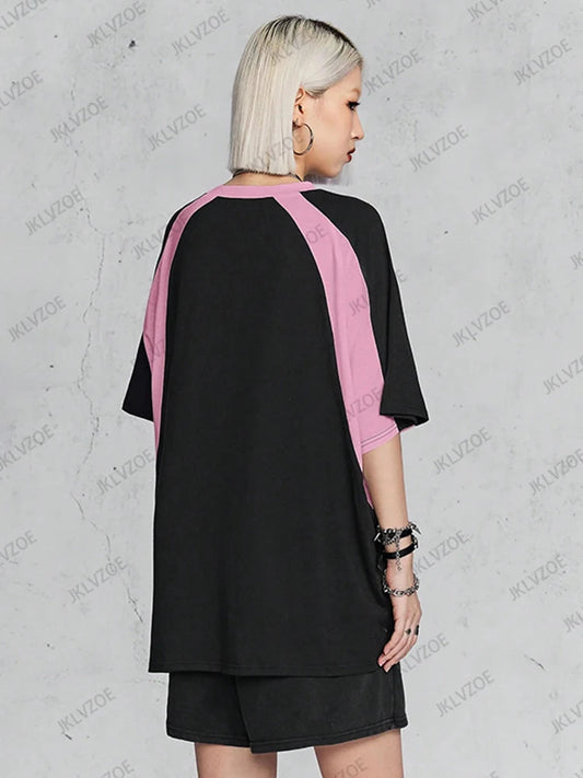 New Arriavl Summer Black Pink Retro Patchwork Football Jersey Y2K Tshirt Sports Breathable Short Sleeve O-neck T-shirt For Women SS69