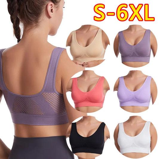 Breathable Sports Bra Top Fitness Women Brassiere Removable Padded Sport Bra Running Gym Seamless Push Up Bras SS69