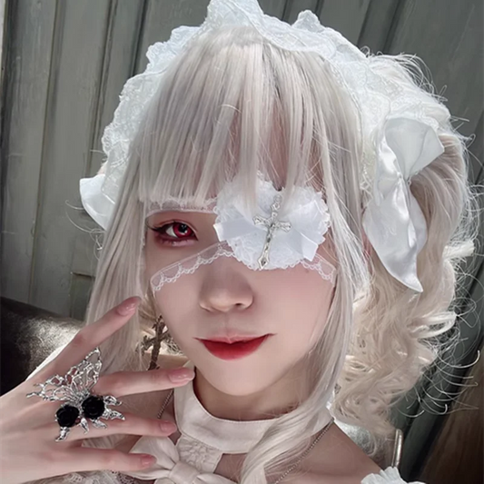 Halloween Punk Gothic Cross Eye Mask Cosplay Lolita Eye Patch Lace Heart Bow Eyewear Accessories Carnival Props SS69
