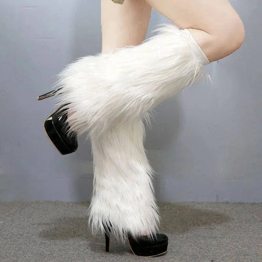 Soft White Fluffy Leg Warmer Women Girls Winter Warm Faux Fur Stockings Long Socks Legging Foot Boot Covers Thick Calf Socks SS69