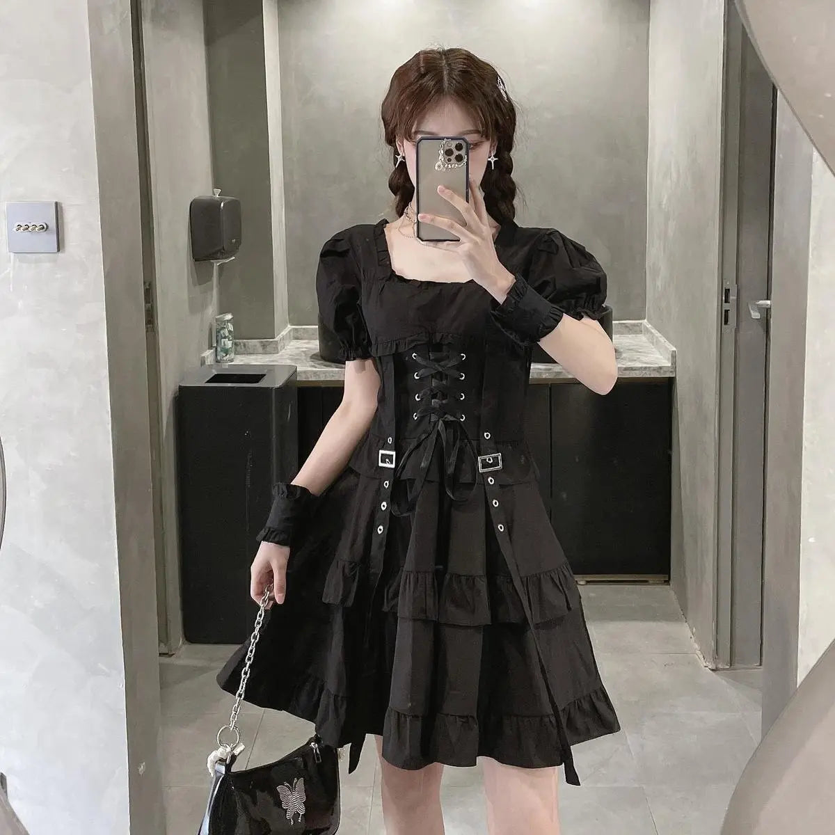 Summer Women's Gothic Lolita Dress Goth Punk Gothic Girl Harajuku Mall Goth Style Bandage Emo Clothes Mini Dress Spring Summer SS69