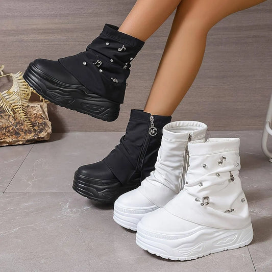 Thick-Soled Trouser Boots Women'S High-Top Shoes 2025 New Style Small Platform Soft-Soled Height-Enhancing Motorcycle Boots Short Boots SS69