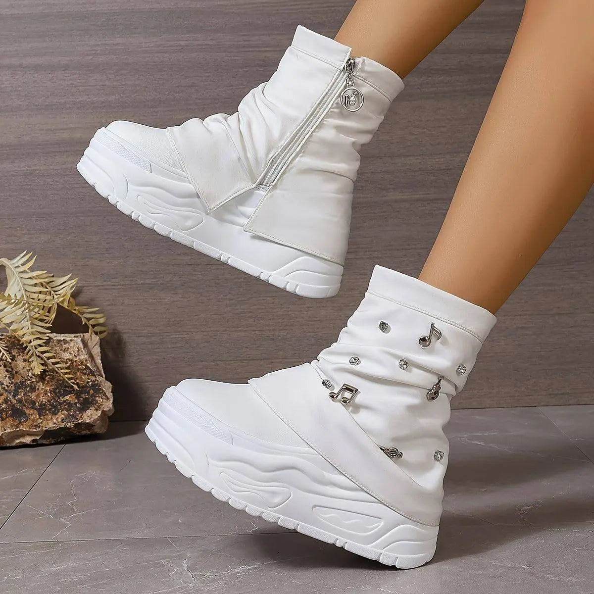 Thick-Soled Trouser Boots Women'S High-Top Shoes 2025 New Style Small Platform Soft-Soled Height-Enhancing Motorcycle Boots Short Boots SS69