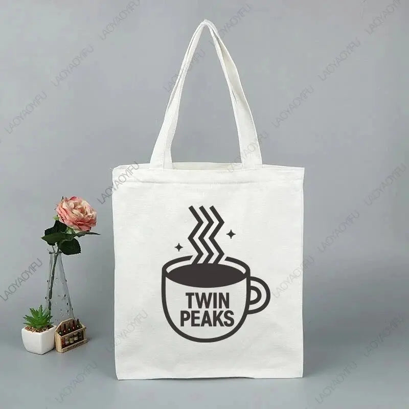 Twin Peaks Movie Tote Bags for Student Cloth Bag Totebag Women Shopper Shopping Aesthetic Woman Canvas Large University Shoulder SS69 9.69 JL0205385-white / L