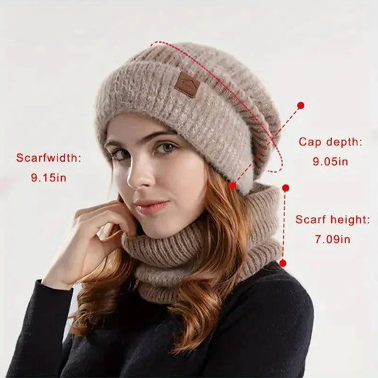 Winter Women's Two-tone Hat with Velvet Bib, Two-piece Knitted Hat, Thickened Warm Earmuff Beanie, Birthday, Valentine's Day, Ch SS69