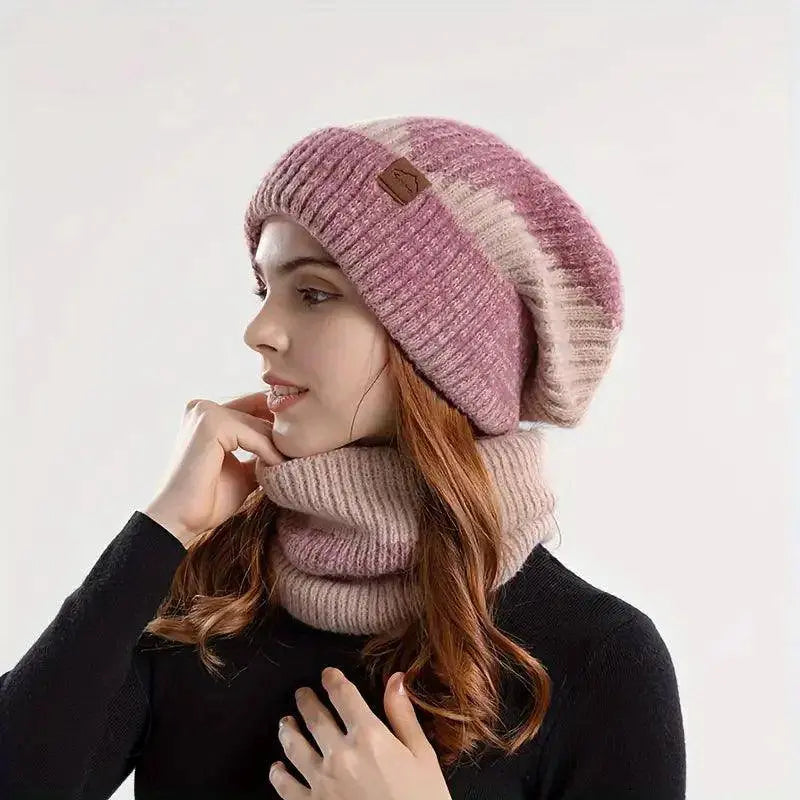 Winter Women's Two-tone Hat with Velvet Bib, Two-piece Knitted Hat, Thickened Warm Earmuff Beanie, Birthday, Valentine's Day, Ch SS69