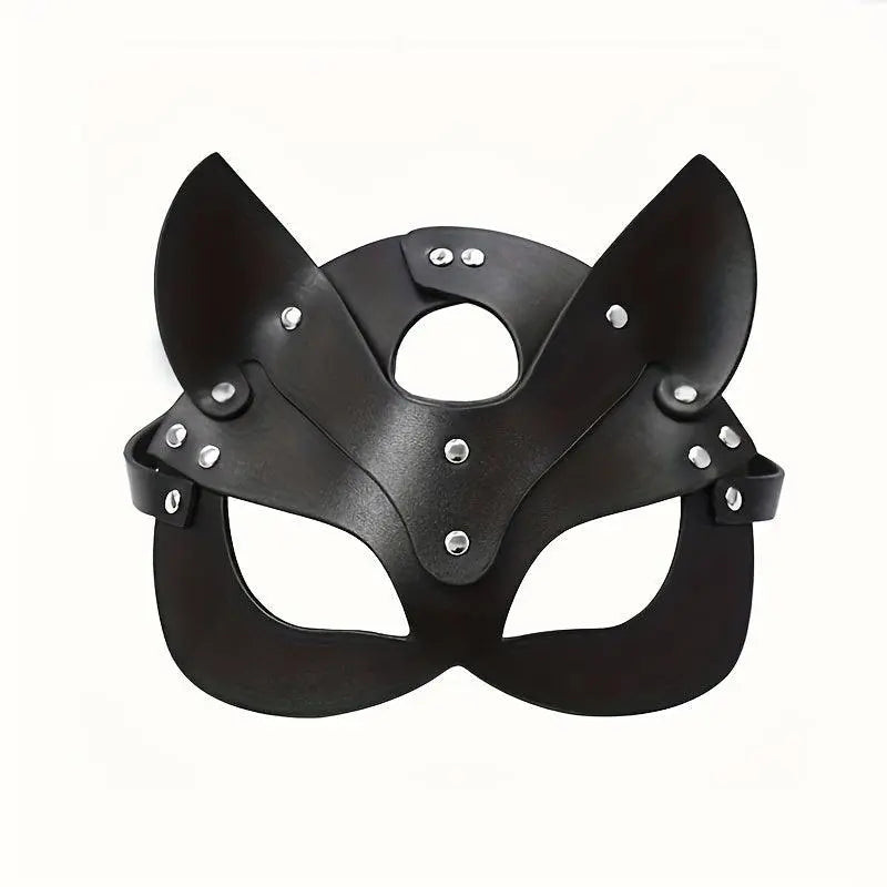 Woman Faux Leather Cat Mask Costume Bunny Fox Mask Animal Half Face Mask Cosplay Halloween Party Decoration Props - SS69