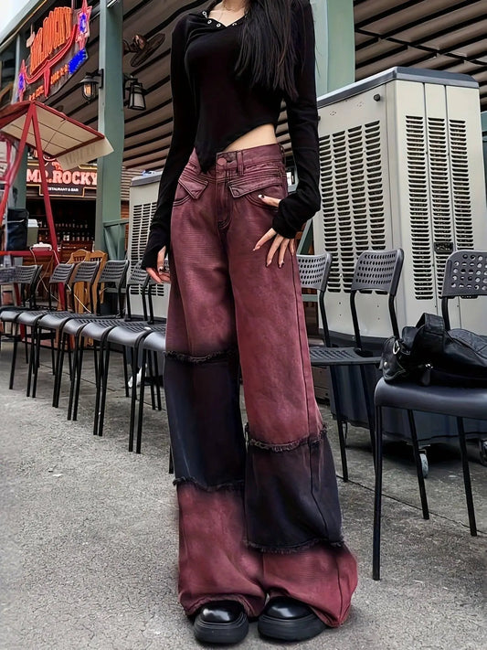 Women's High-Waist Color Block Patchwork Jeans SS69