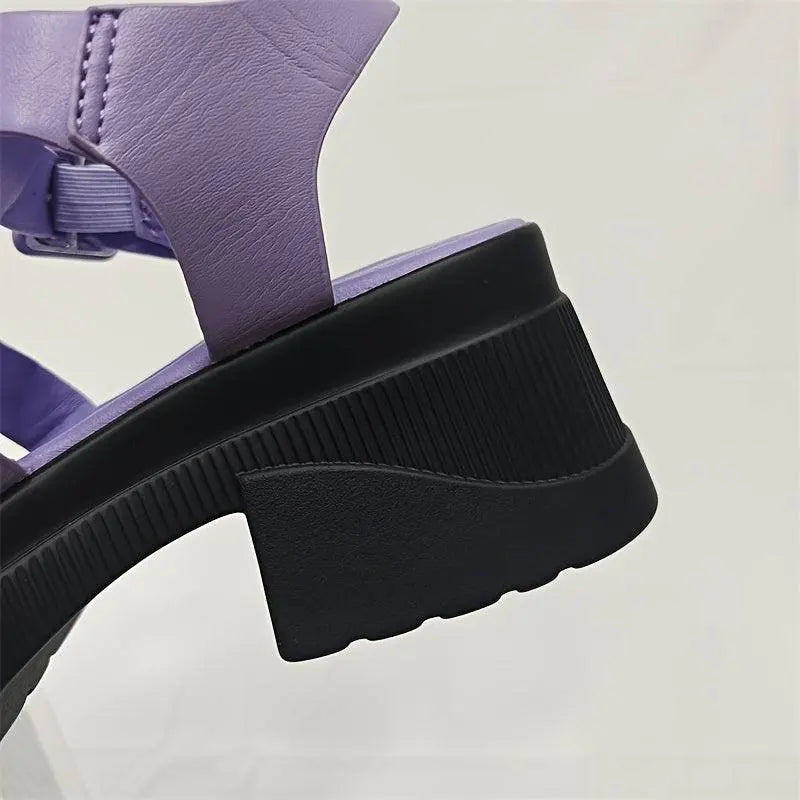 Women's Solid Color Chunky Heel Sandals, Fashion Open Toe Summer Shoes, Comfortable Buckle Strap Sandals SS69