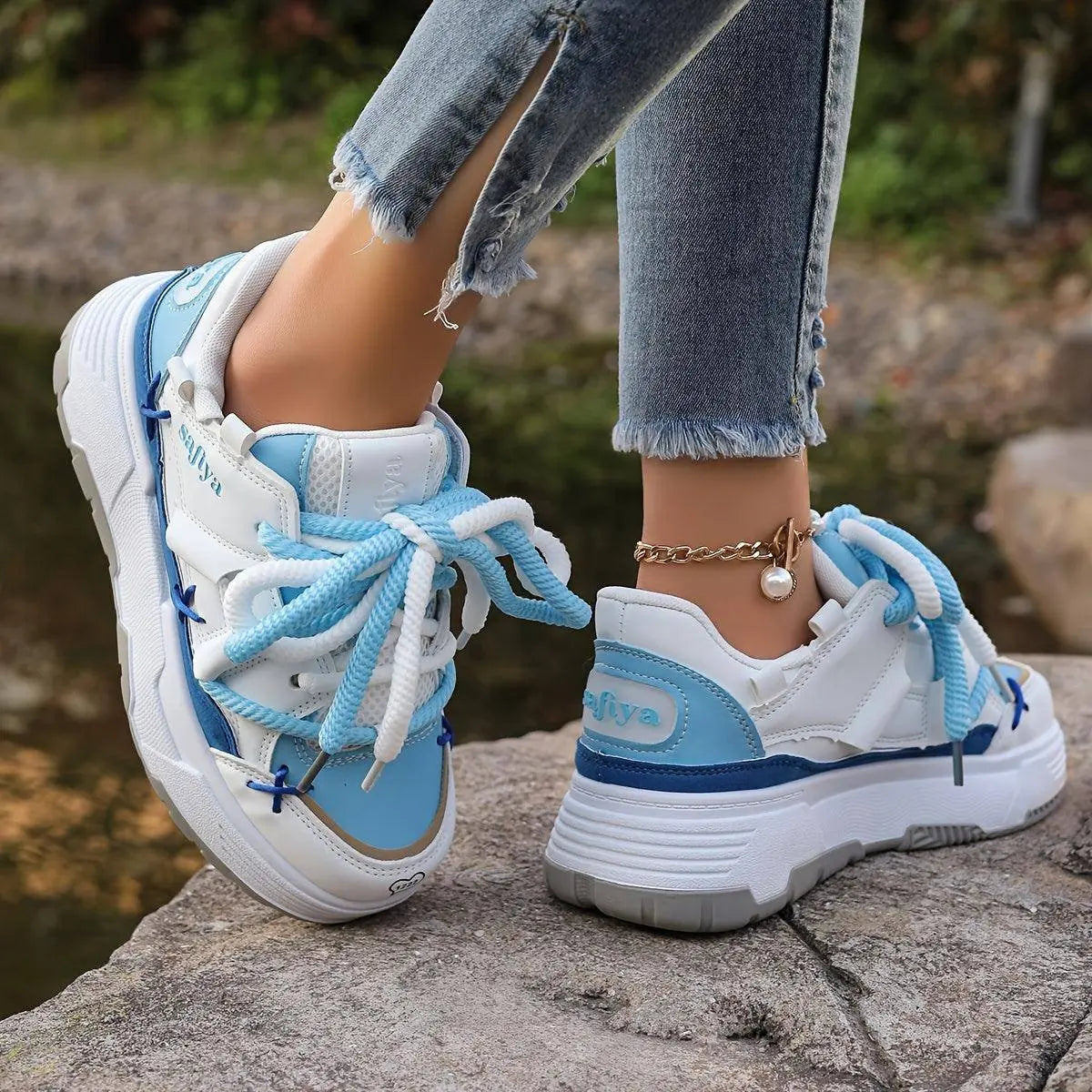 Women's Stylish Platform Skate Shoes, Niche Design Colorblock Heightening Sneakers, Personality Preppy Student Shoes - SS69