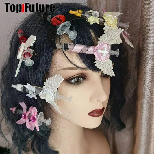 Y2K Girl Gothic Lolita Devil Angel Wing Harajuku Medical Syringe Hair Clip Hair Accessories Hair clips pins Hairpin Barrettes SS69