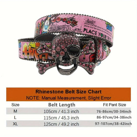 Y2K-Inspired Vintage Hip Hop Belt with Rhinestone Skull Buckle - Classic Western Style, Faux Leather Waistband for Jeans & Pants SS69