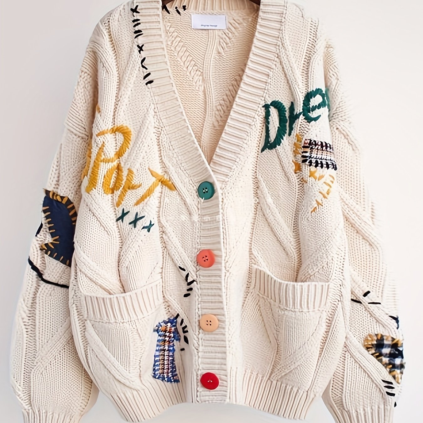 Fashionable Lazy Wind Embroidered Sweater Women's Autumn Winter 2024 New Letter Design Sense Loose Knit Sweater Jacket SS69