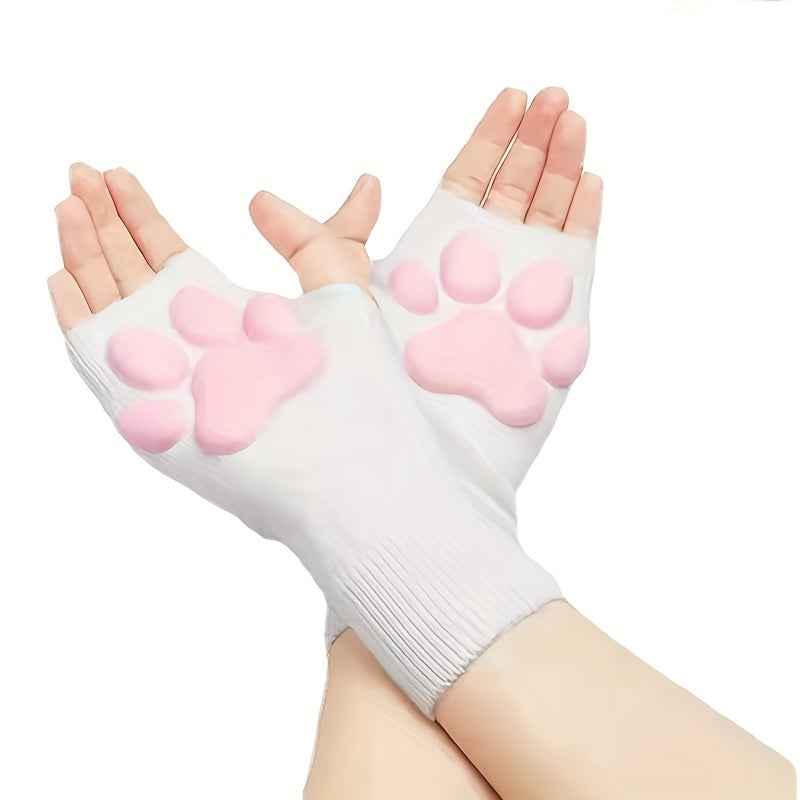 3D Three-dimensional Plush Knitted Fingerless Cat Claw Gloves for Party Dress Up Decoration Female