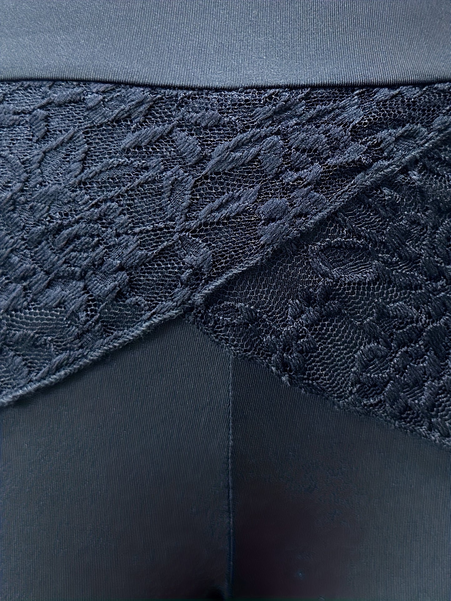 Women'S High-Waisted Lace-Trimmed Skinny Pants with Asymmetrical Hem - Stretchy Polyester Blend, Dark Brown, Casual Style for All Seasons, High Waisted Legging - SS69