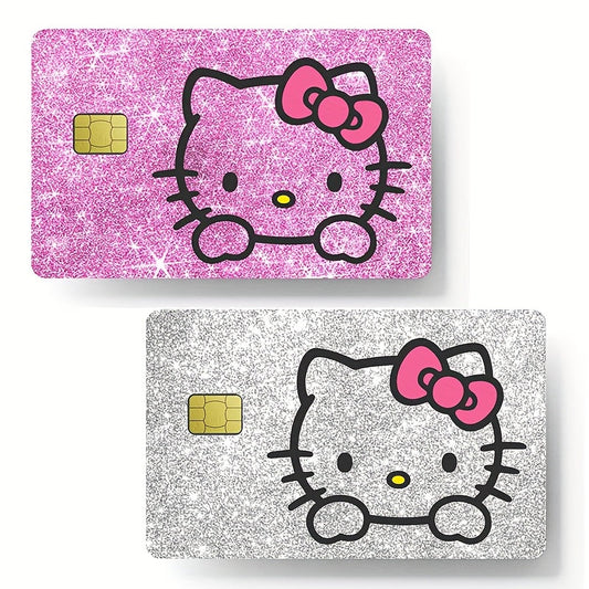 1 set of 2 HelloKitty credit card stickers, Silvery Laser self-adhesive black Kuromi PVC card stickers, bus card stickers, stored value card skin stickers SS69