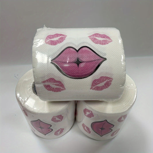 1pc Fun Red Lips Pattern Toilet Paper - 3-Ply, Bleach-Free Wood Pulp Roll for Home Cleaning & Unique Gift Idea SS69