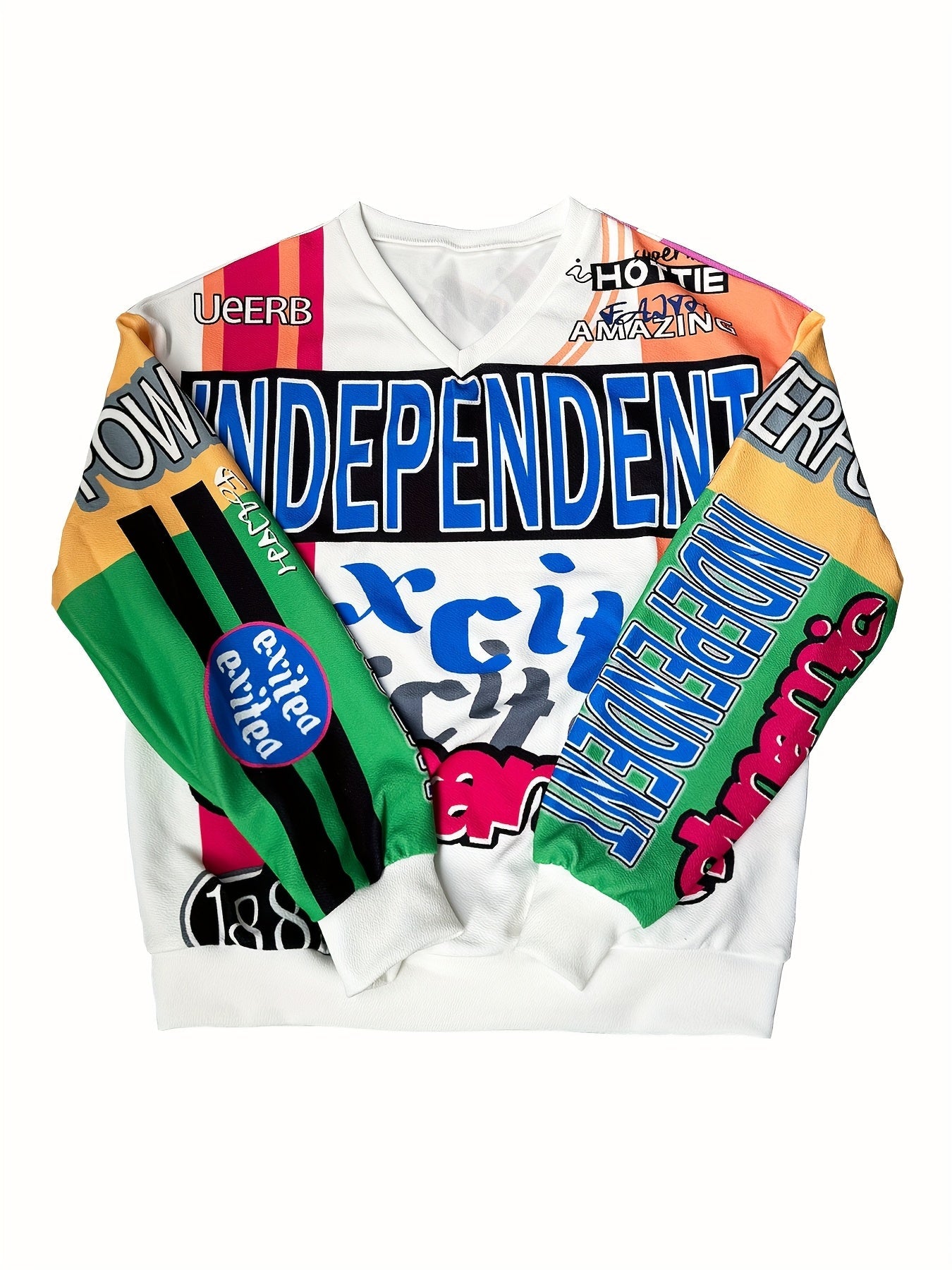 Slayr Collection Women'S Elegant Polyester Spandex V-Neck Sweatshirt with Bold Alphabets Print, Long Sleeve Casual Sport Pullover with High Stretch, Regular Length - For Women - Perfect for Casual Wear & Sports - Stylish Gift SS69