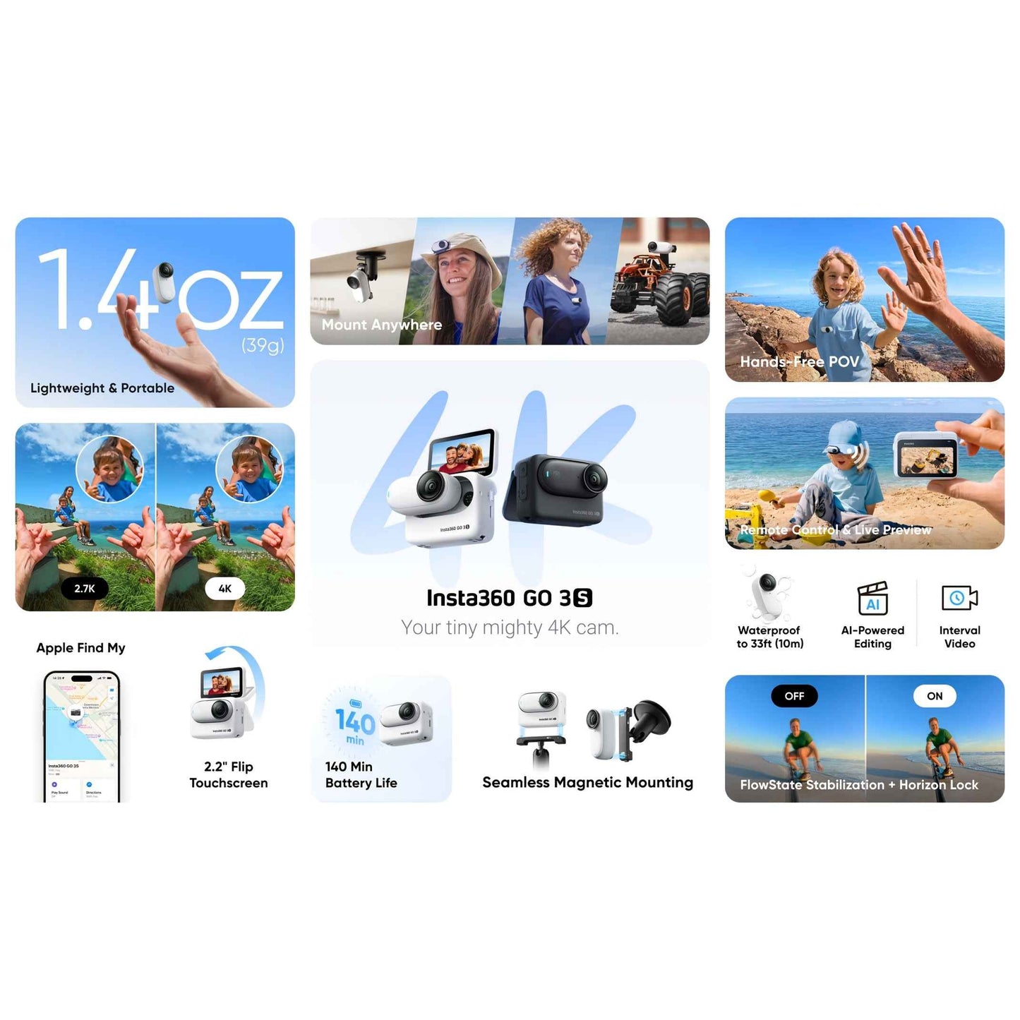 Insta360 GO 3S Action Camera with 360° Rotating Lens, Wireless, USB Rechargeable, Compact Design for Vlogging, Travel & Outdoor Adventures, Adventure Gear, Modern Gadget, Durable Construction