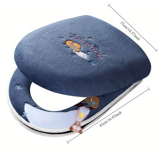 2pcs/3pcs Winter-Themed Toilet Seat Cover Set, Soft Plush Padded Covers, with Embroidered Cartoon Design, Easy to Clean, Portable, with Zipper Closure for All Seasons SS69