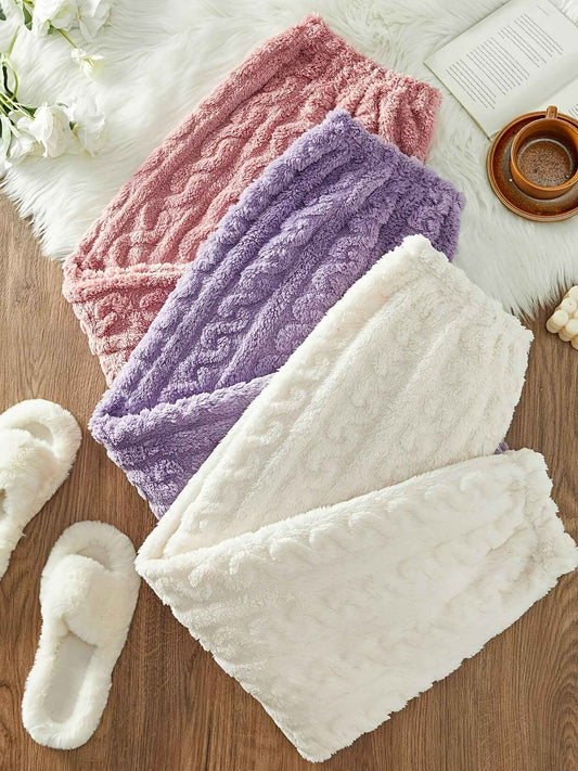 Plus Size Three-Pack Autumn/Winter Plush Jacquard Women's Loose Casual Lounge Pants