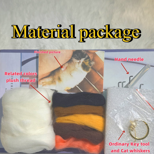 Note: This Is a DIY Material Pack, Cat Needle Felt Handmade DIY Kit, Handmade Craft Kit for Beginners And Adults, Unique Animal Felt Kit, Including Hand Needles, Pincushions, Matching Felt And Instruction Manual - SS69