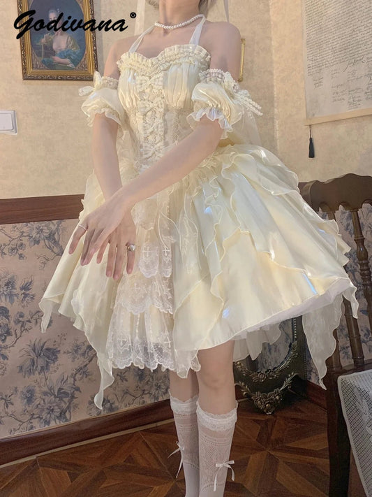 Original Lolita Ballet Fishbone Princess Dress New Spring and Summer Girl Women's Cute Sling Corset Top and Skirt Set - SS69